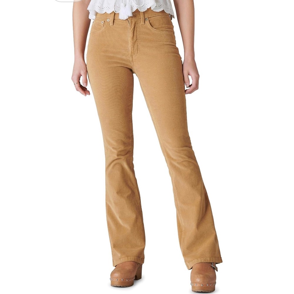 NWT Lucky Brand Stevie High Rise Flare Corduroy Pants Cider Tan 14/32 Ankle